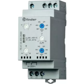 Finder Przekaźnik kontroli napięcia sieci 70.41.8.400.2030 70.41.8.400.2030 3-fazowa kontrola sieci (380 – 415 V/AC), kontrola przewodu N (70.41.8.400.2030)