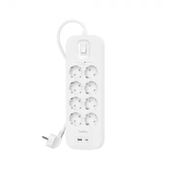 SurgePlus 8x schuko 1xUSB-A 1xUSB-C 900J 2m