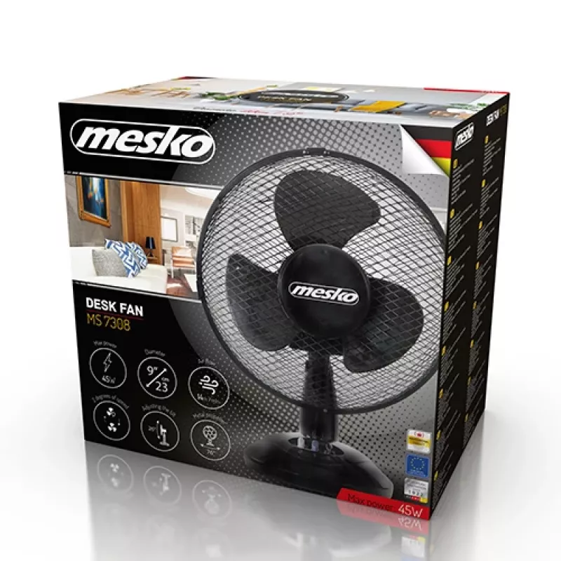 Mesko | Wentylator | MS 7308 | Wentylator stołowy | Czarny | Średnica 23 cm | Liczba prędkości 2 | Oscylacja | 30 W | Nie