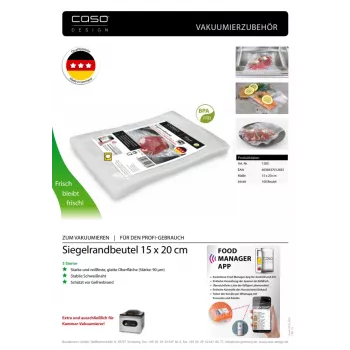 Caso | Worki z zgrzewanymi krawędziami | 01283 | 100 sztuk | Wymiary (szer. x dł.) 15 x 20 cm