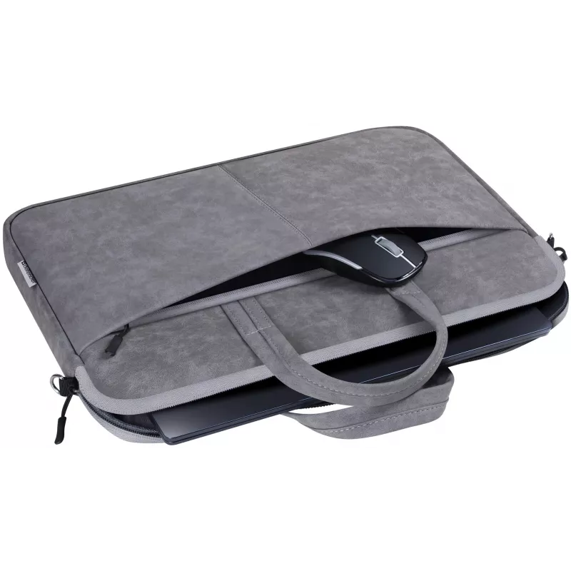Torba Toploader DEFENDER Solid na laptopy 15,6 cala, poliuretanowa, szara, uchwyt do przenoszenia, odpinany pasek na ramię