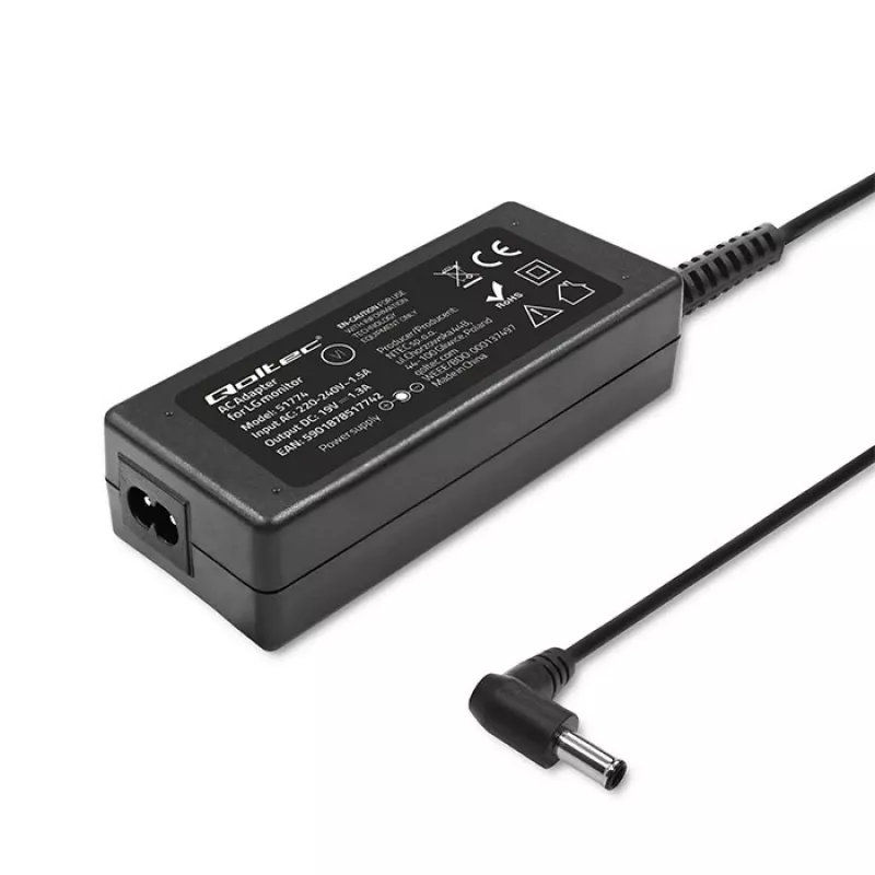 Qoltec 51774 Zasilacz do monitora LG 25W | 1,3A | 19V | 6,5 * 4,4 + kabel zasilający
