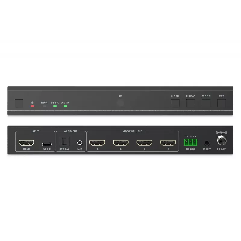 Video wall controller DIGITUS DS-55358 — 4 wyświetlacze, do 4K (3840×2160) @30Hz, DisplayPort 1.2a, obudowa metalowa, sterowanie przyciskami