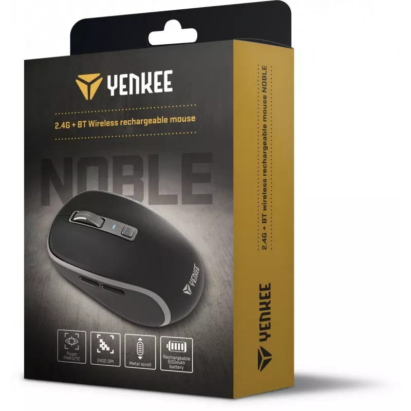 Dual WiFi+Bluetooth wireless mysz, rechargeable battery, 5 buttons