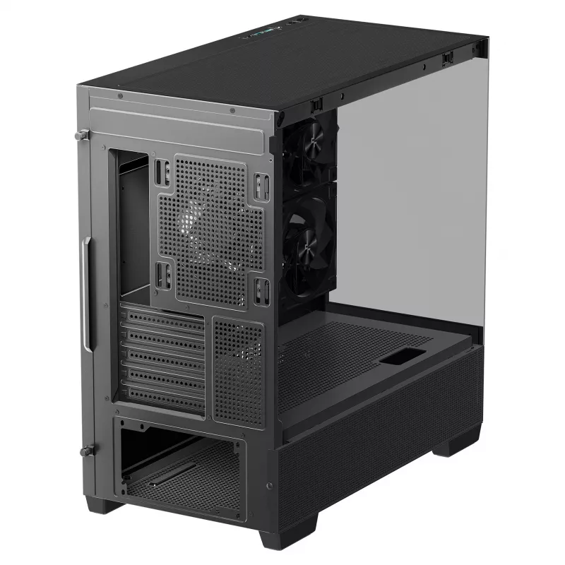 PC Midi Tower DeepCool CG380 3F — czarny, 235×437×451 mm, obsługuje wentylatory boczne 2x120 mm + tylny 1x120 mm, zasilacz na dole, dyski twarde 2,5 cala/3,5 cala