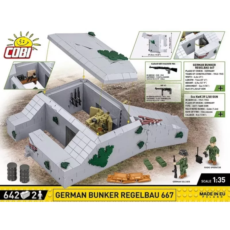 Zestaw konstrukcyjny Cobi German Bunker Regelbau 667/642 model COBI-3136 – szczegółowy zestaw klocków