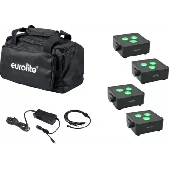 Zestaw płaskich lamp LED EUROLITE 4x AKKU IP 3 — 4 zasilane bateriami płaskie lampy, ładowalne