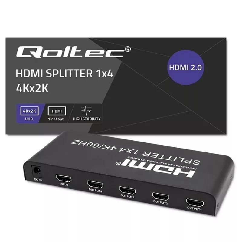Qoltec 51799 Aktywny Rozdzielacz HDMI 4 x HDMI 4K x 2K | 6Gb/s | 60Hz