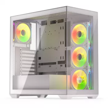 Obudowa PC KRUX Exo RGB biały — wieża ATX, stal, 2x3.5 cala + 2x2.5 cala zatoki, USB-C, RGB
