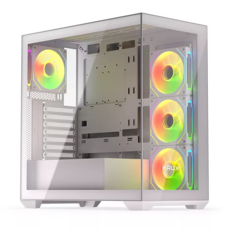 Obudowa PC KRUX Exo RGB biały — wieża ATX, stal, 2x3.5 cala + 2x2.5 cala zatoki, USB-C, RGB