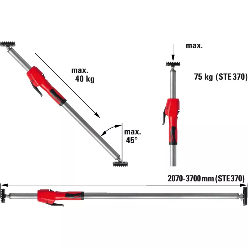 Bessey STE370 Podpora sufitowa i montażowa, srebrno-czerwona, 2070-3700 mm, z uchwytem pompowym