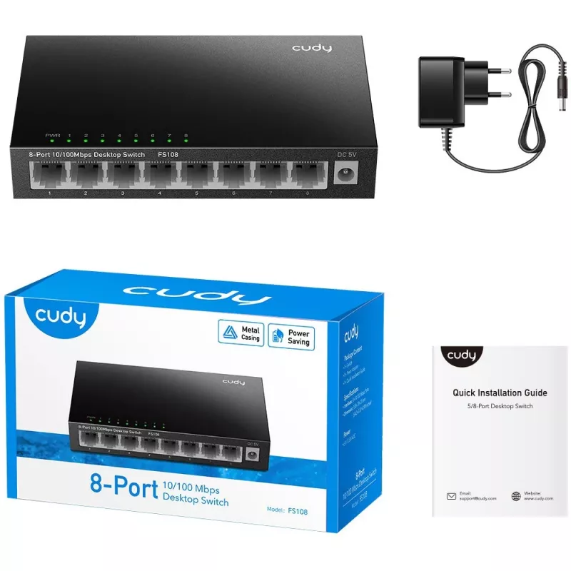 Niezarządzalny przełącznik Cudy FS108 8 portów Fast Ethernet 10/100 czarny