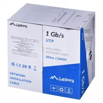 Kabel sieciowy LANBERG LCU6-10CC-0305-BK U/UTP Cat6 305 m, 23 AWG, CCA, 250 MHz, czarny