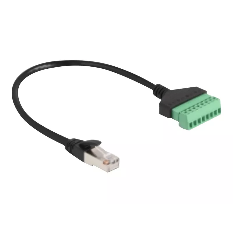 Kabel DeLOCK RJ45 Cat.6 z wtyczką do adaptera z blokiem zacisków 30 cm Czarny Zielony