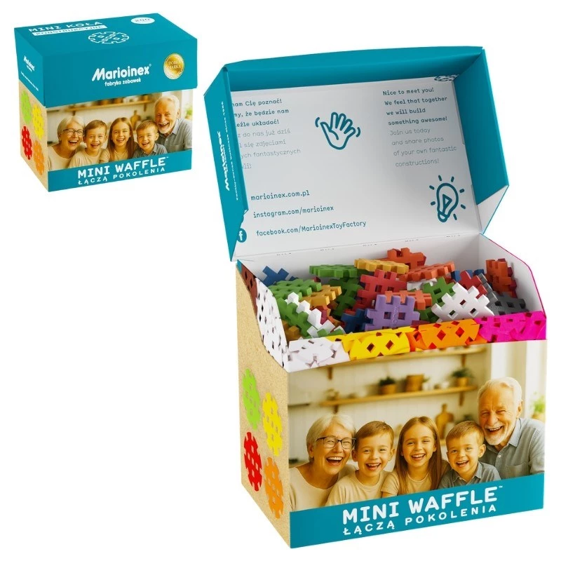 Klocki konstrukcyjne Marioinex Mini Waffle Building Blocks Senior Set — 200 elementów, wielokolorowe, zalecany wiek 6+