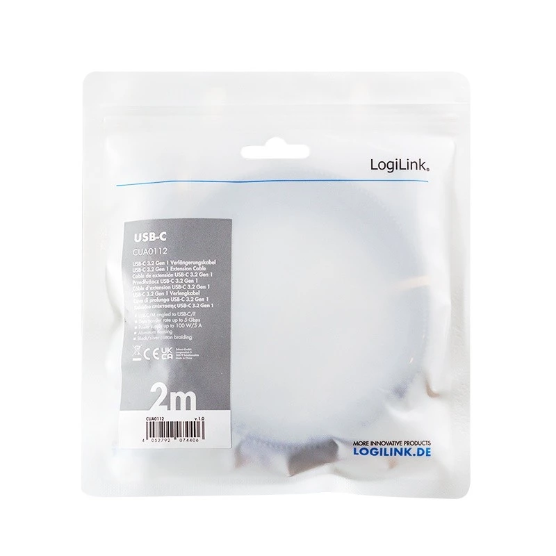 Kabel USB 3.2 Gen1 do USB-C/F, PD, 2m