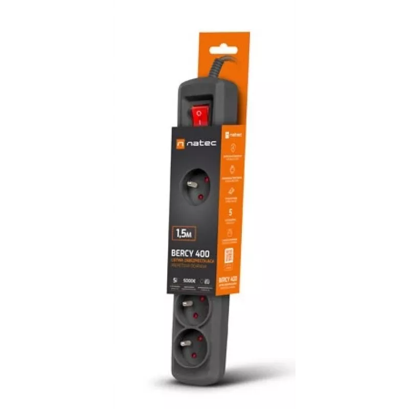 Listwa przeciwprzepięciowa NATEC NSP-1713 czarna 5 gniazd AC 1,5 m