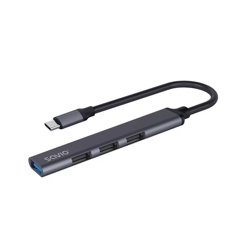 USB 3.0 4-portowy koncentrator interfejsu SAVIO AK-71 z hostem USB-C, 5000 Mbit/s, 2-letnia gwarancja