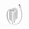 Ładowarka CANYON OnCharge 65RC z wbudowanym kablem USB-C 65W, 1x PD, 1x QC, wtyczka EU, biała