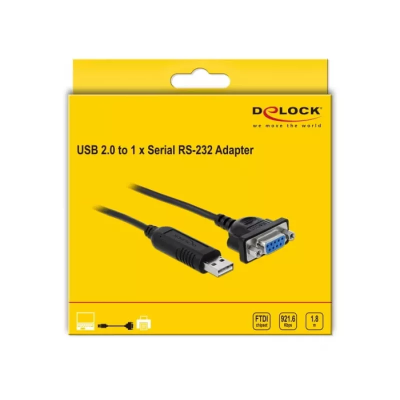 Kabel szeregowy DeLOCK 66281 Czarny 1,8 m RS-232 USB Typ-A