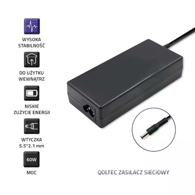 Zasilacz Qoltec 50797 Wewnętrzny Czarny Laptop Kabel 1,16m