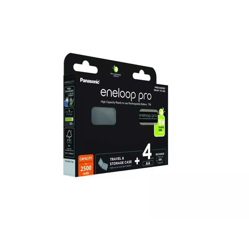 Akumulatory PANASONIC ENELOOP PRO AA 2500 mAh 4 szt. + etui (BK-3HCDE/4CP+CASE)