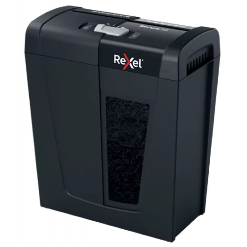 Niszczarka papieru REXEL Secure X8 — cięcie krzyżowe P-4, 4x40 mm, pojemność 8 arkuszy, kosz 14 l, czarna