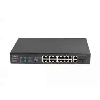 Przełącznik niezarządzalny LANBERG RSFE-16P-2C-150 — 18-portowy Gigabit, 16 PoE+/2 SFP, 150 W, 1U, metal, czarny