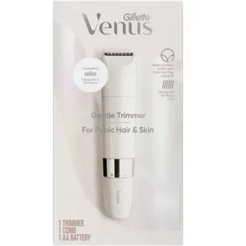 Trymer intymny BRAUN Gillette Venus Gentle Intimate Trimmer, biały — zasilana bateriami osobista maszynka do golenia do wrażliwych miejsc