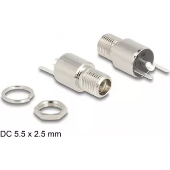 DeLOCK Złącze DC 5,5 x 2,5 mm żeńskie przepustowe wersja do lutowania 20 V 9 A