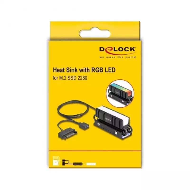 Radiator DELOCK 18460 do SSD M.2 2280 — aluminium/miedź, RGB 5V, czarny