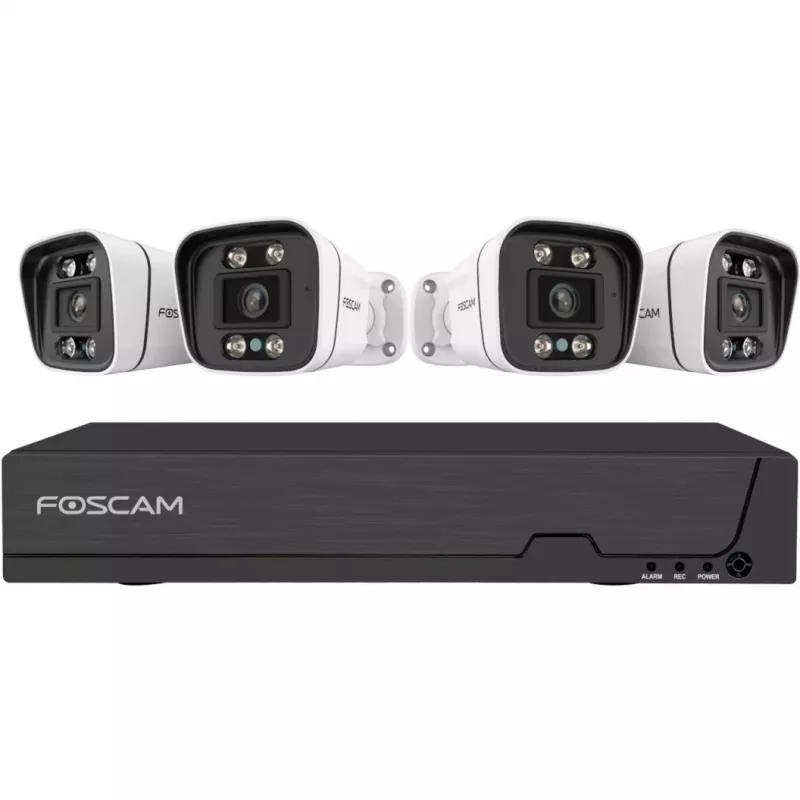 System monitoringu wizyjnego Foscam FNA108E-B4-2T Biały 4x kamera kopułkowa 4K PoE, 1x rejestrator 8-kanałowy NVR