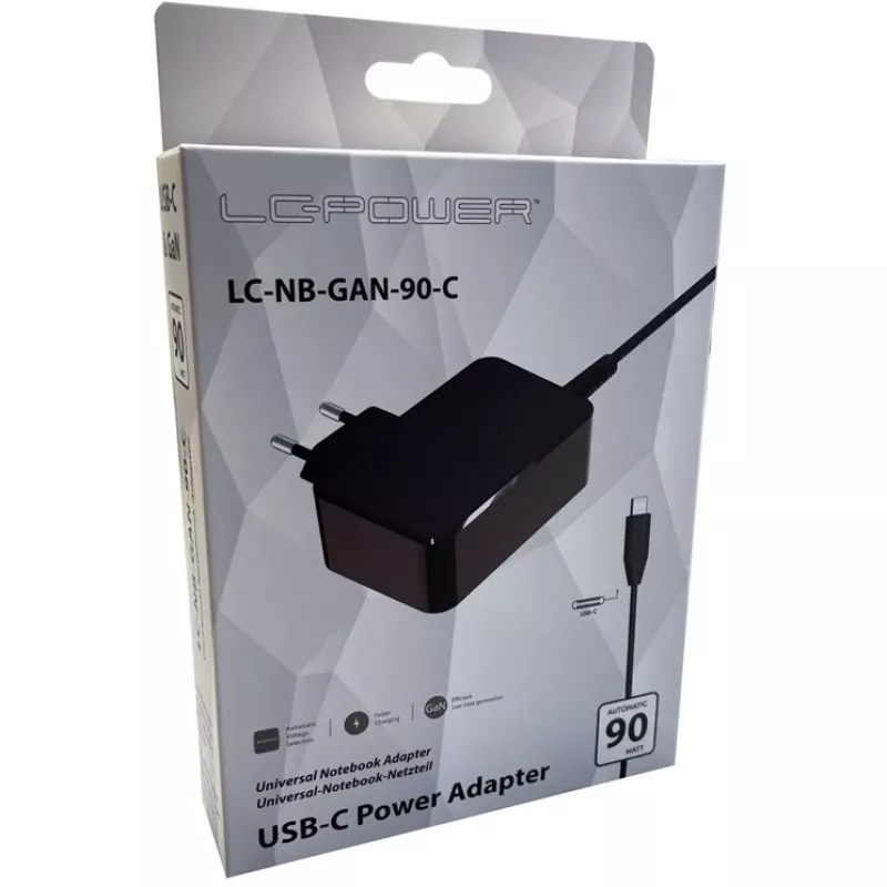 Ładowarka sieciowa LC-Power LC-NB-GAN-90-C do laptopa Czarna AC 220-240V