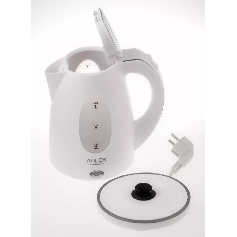 Adler | Czajnik | AD 1207 | Standard | 2000 W | 1.5 L | Plastik | Obrotowa podstawa 360° | Biały
