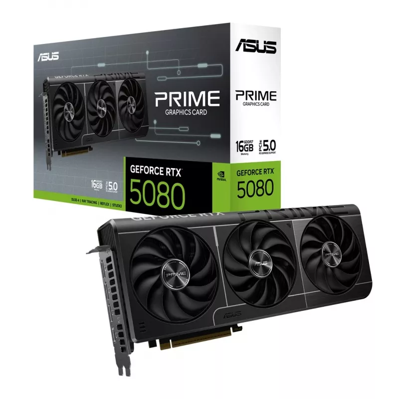 Karta graficzna ASUS GeForce RTX 5080 16 GB GDDR7 PCIe 5.0, 256-bit, 3 wentylatory, maks. rozdzielczość 7680×4320