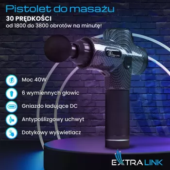 Pistolet do masażu Extralink MSG-01-PRO 3800 RPM 6 końcówek