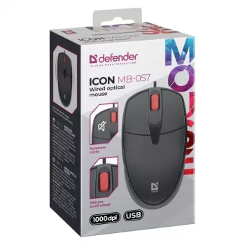 MYSZ DEFENDER ICON MB-057 OPTYCZNA 1000dpi 3PRZ CZARNA CICHY KLIK