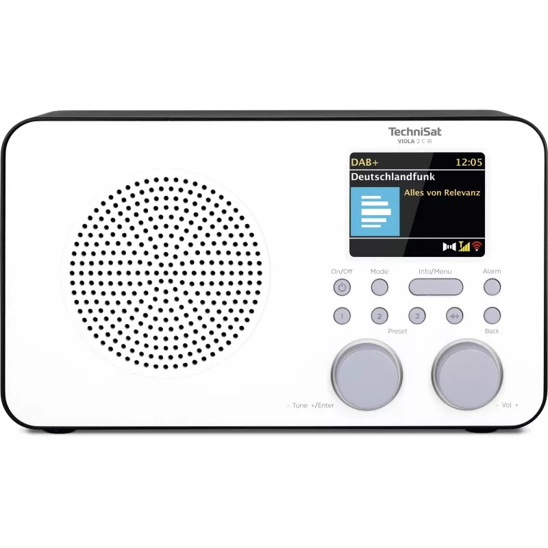 Radio internetowe TECHNISAT VIOLA 2 C IR — Tuner analogowy i cyfrowy, DAB+/FM, Wi‑Fi, 3 W, 2,4-calowy TFT, 3,5 mm, Czarny/Biały