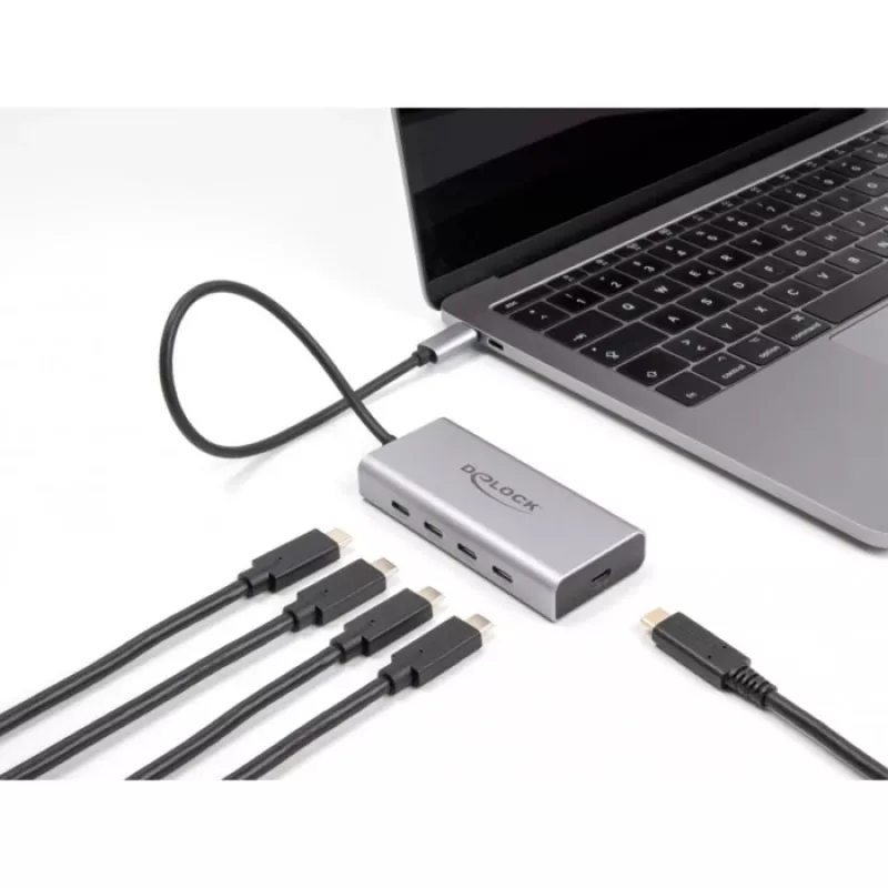 DeLOCK USB Hub 10 Gbps Type-C 4 Porty PD 85W Kabel 30 cm