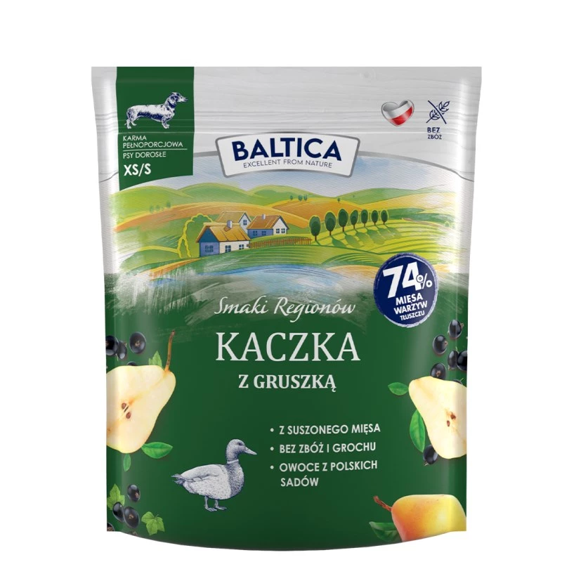 Mokra karma dla psów Baltica Kaczka z gruszką XS/S 1 kg — pełnoporcjowa karma dla małych dorosłych psów