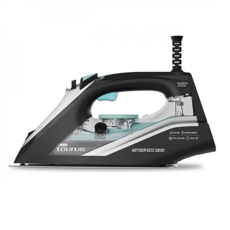 Żelazko suche i parowe Taurus Geyser Eco 3200 W, uderzenie pary 220 g/min, anodowana stopa, czarny