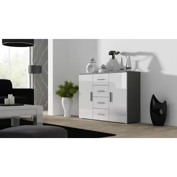 Kredens Cama Meble UNI szary/biały połysk, 2 drzwi, 2 półki, 1320×380×920 mm