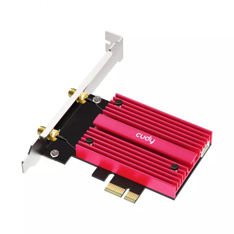 Wewnętrzna karta sieciowa WLAN Bluetooth Cudy WE9300S PCIe, Wi‑Fi 7 (802.11be) Tri‑band 2.4/5/6 GHz, 5765 Mbit/s, Bluetooth 5.4, zewnętrzna antena 2x2