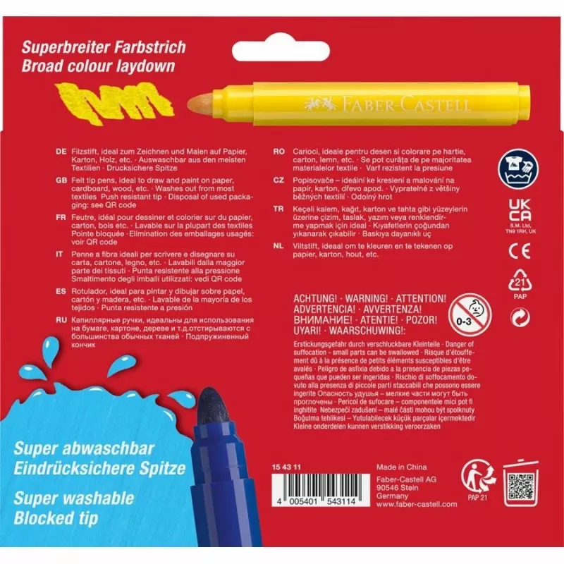 FABER-CASTELL Filzstift Jumbo Super Washable 12er