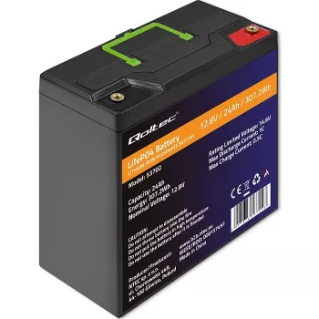 Qoltec 53702 Akumulator litowo-żelazowo-fosforanowy LiFePO4 | 12,8V | 24Ah | 307,2Wh | BMS