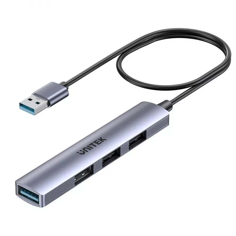 Koncentrator USB Unitek H1208CGY01 — 4-portowy USB 3.0 (5 Gb/s), wstecznie kompatybilny z USB 2.0, aluminium