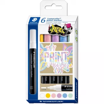 Zestaw markerów Staedtler Lumocolor 6 kolorów pastelowych — tusz akrylowy, zestaw 6 odcieni pastelowych