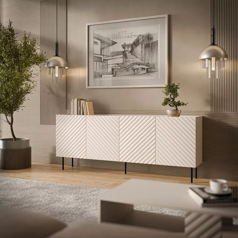 Komoda Cama Meble LUCCA 4D — 200 x 40 x 80 cm, kaszmir, płyta wiórowa