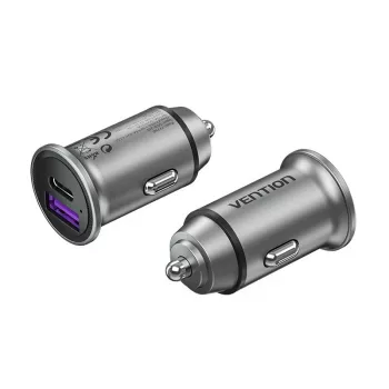 Ładowarka samochodowa Vention Two-Port USB A+A (30+30) Szary Mini Styl Aluminium