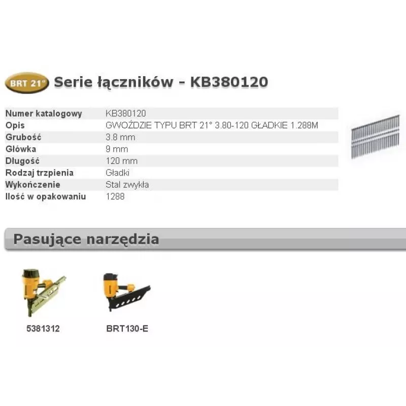 Gwoździe Bostitch BRT 3.8 x 120 mm, 1288 szt. (KB380120) do wznoszenia szkieletu i konstrukcji